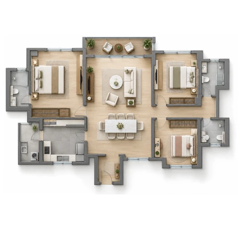 3 BHK floor plan at Sobha Liora Whitefield